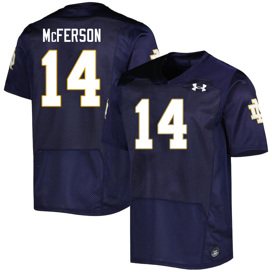 Men #14 Bryce McFerson Notre Dame Fighting Irish College Football Jerseys Stitched-Navy - Click Image to Close